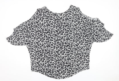 Izabel London Women's Grey Animal Print Cold Shoulder Top Size 14