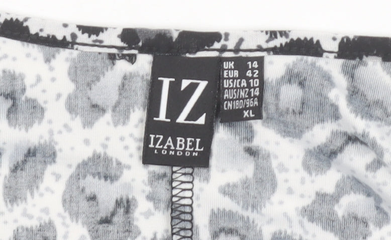 Izabel London Women's Grey Animal Print Cold Shoulder Top Size 14