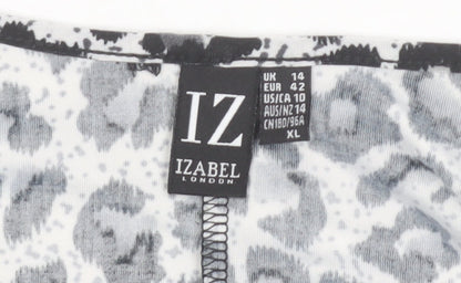 Izabel London Women's Grey Animal Print Cold Shoulder Top Size 14