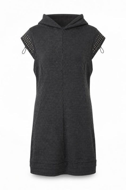 Apricot Women Grey Houndstooth Shift Dress L Short Sleeve Cowl Neck