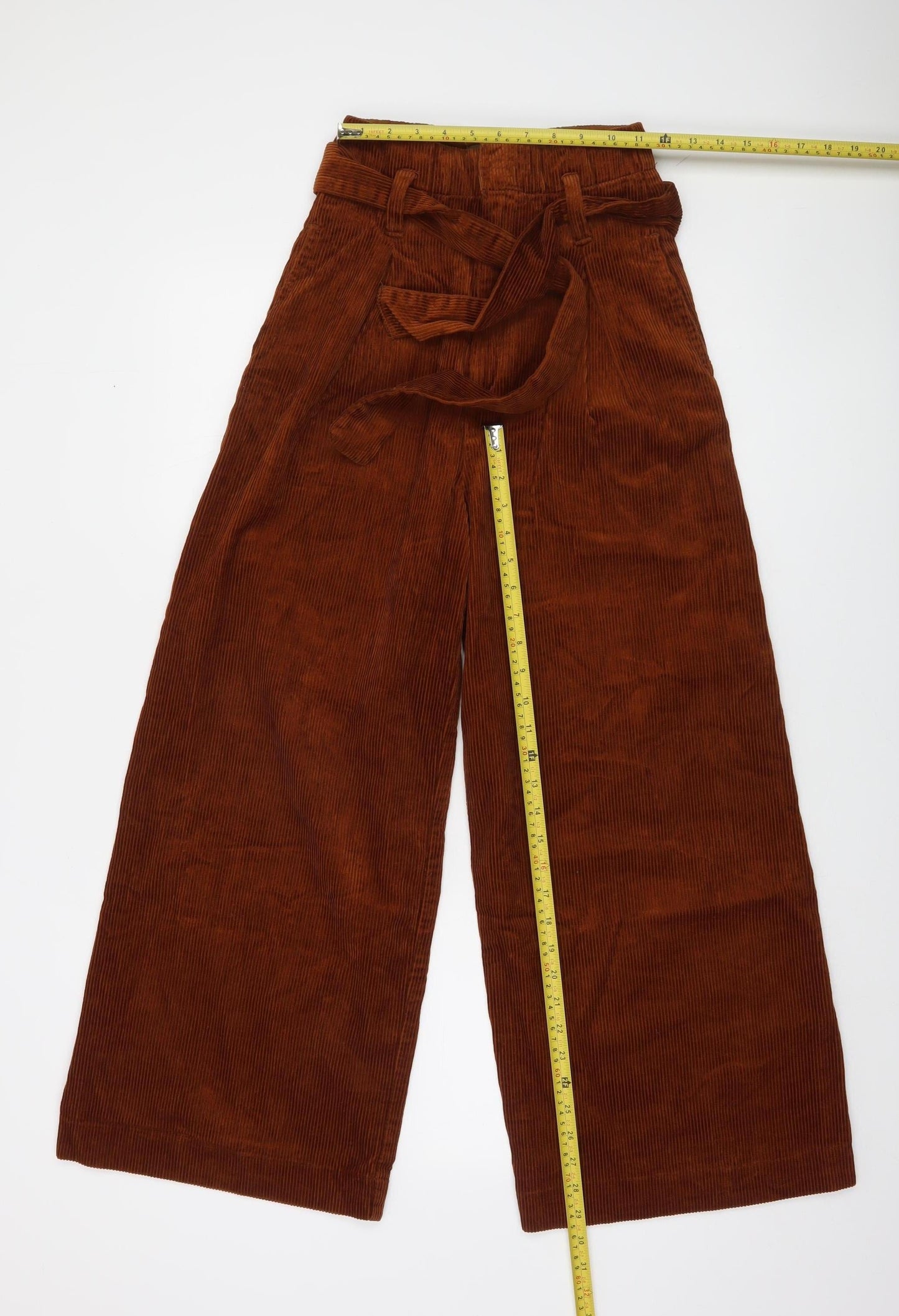 Denim Co. Womens Brown Corduroy Paperbag Wide-Leg Trousers Size 4