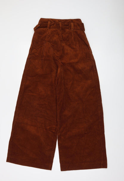 Denim Co. Womens Brown Corduroy Paperbag Wide-Leg Trousers Size 4