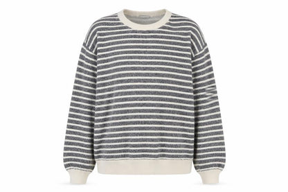 Zara Women Grey Striped Crew Neck Cotton Sweatshirt Size L