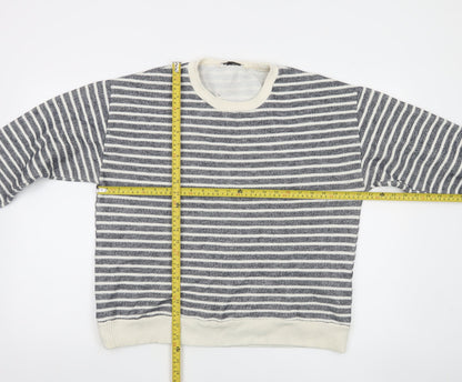 Zara Women Grey Striped Crew Neck Cotton Sweatshirt Size L