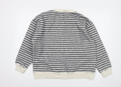 Zara Women Grey Striped Crew Neck Cotton Sweatshirt Size L
