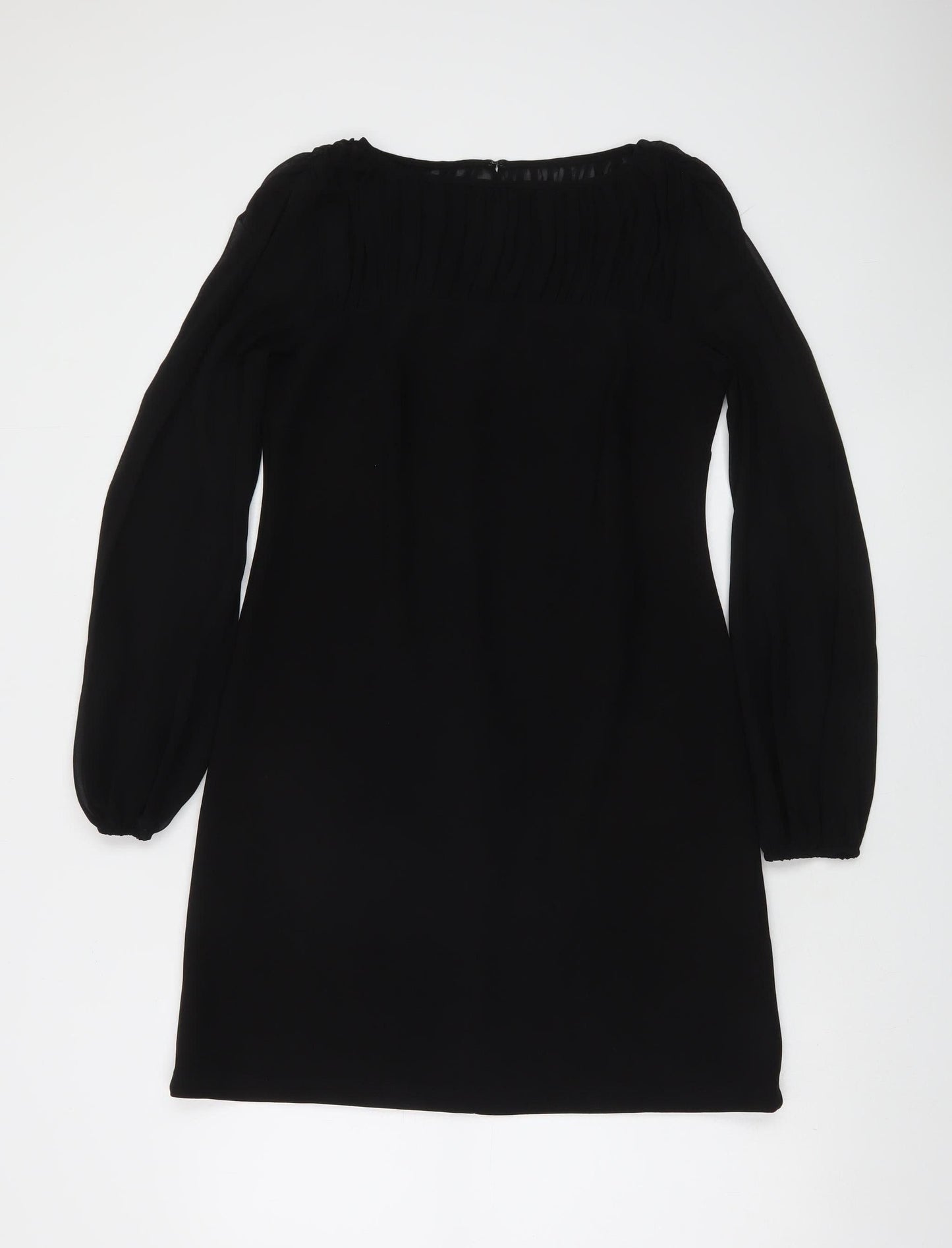 Taylor Women’s Black Knee Length Shift Dress Size 10 Long Sleeve Pleated