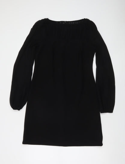 Taylor Women’s Black Knee Length Shift Dress Size 10 Long Sleeve Pleated