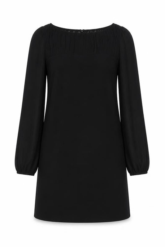 Taylor Women’s Black Knee Length Shift Dress Size 10 Long Sleeve Pleated