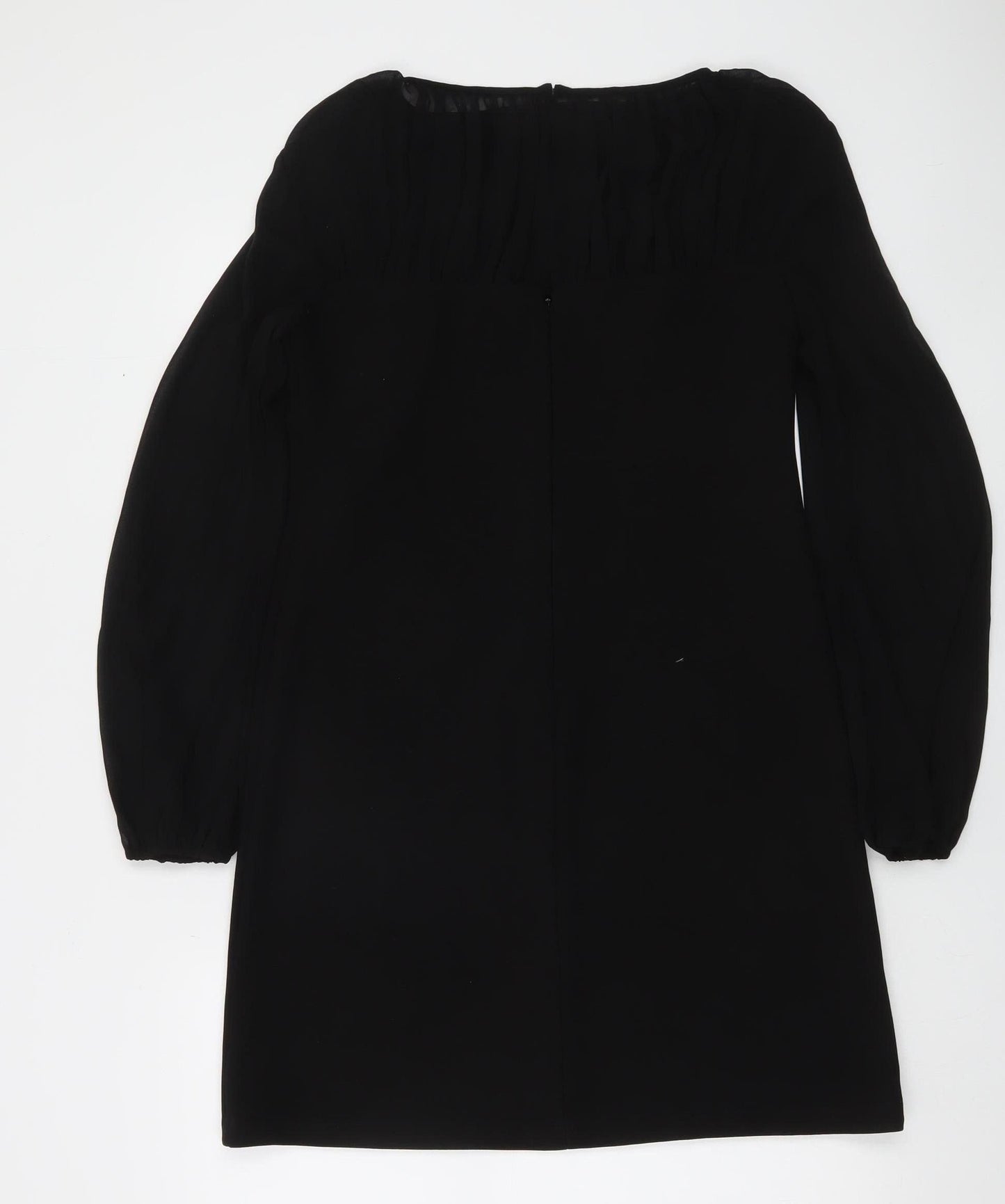 Taylor Women’s Black Knee Length Shift Dress Size 10 Long Sleeve Pleated
