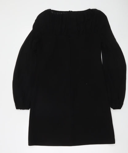 Taylor Women’s Black Knee Length Shift Dress Size 10 Long Sleeve Pleated