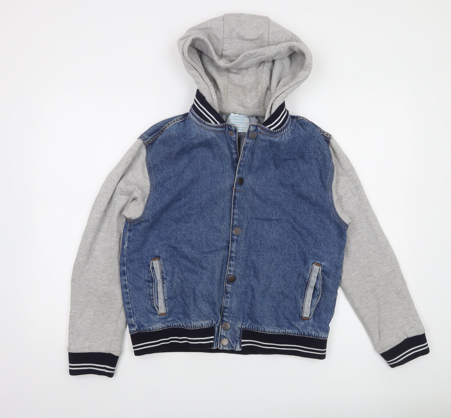 Primark Boys Blue Denim & Grey Varsity Hoodie Jacket 14-15 Years