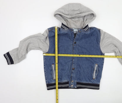 Primark Boys Blue Denim & Grey Varsity Hoodie Jacket 14-15 Years