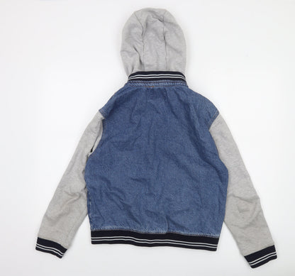 Primark Boys Blue Denim & Grey Varsity Hoodie Jacket 14-15 Years