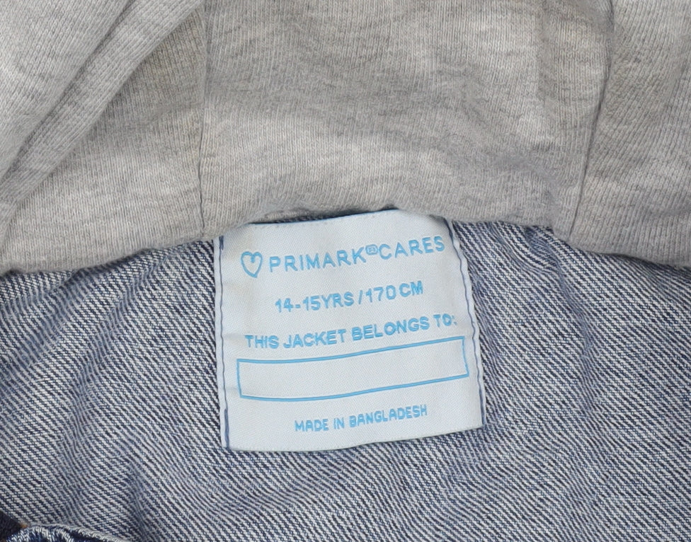 Primark Boys Blue Denim & Grey Varsity Hoodie Jacket 14-15 Years