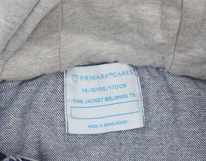 Primark Boys Blue Denim & Grey Varsity Hoodie Jacket 14-15 Years