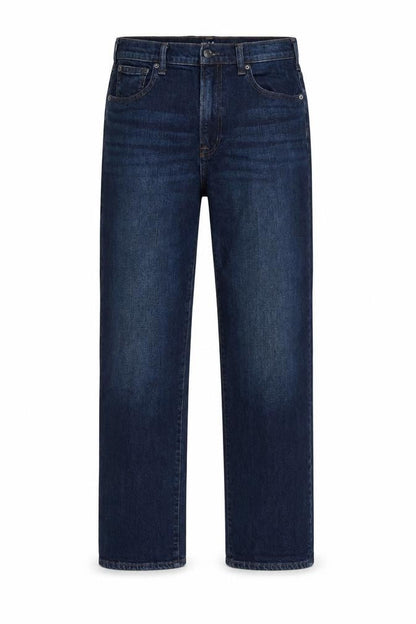 Front view of Gap women’s blue slim straight denim jeans, size UK 27, tall