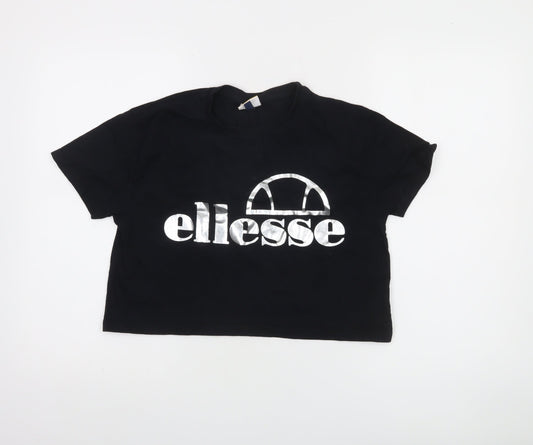 Ellesse Women's Black Cropped T-Shirt UK 10 Retro Sports Style