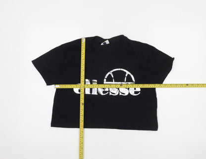 Ellesse Women's Black Cropped T-Shirt UK 10 Retro Sports Style