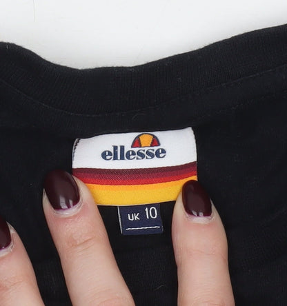 Ellesse Women's Black Cropped T-Shirt UK 10 Retro Sports Style