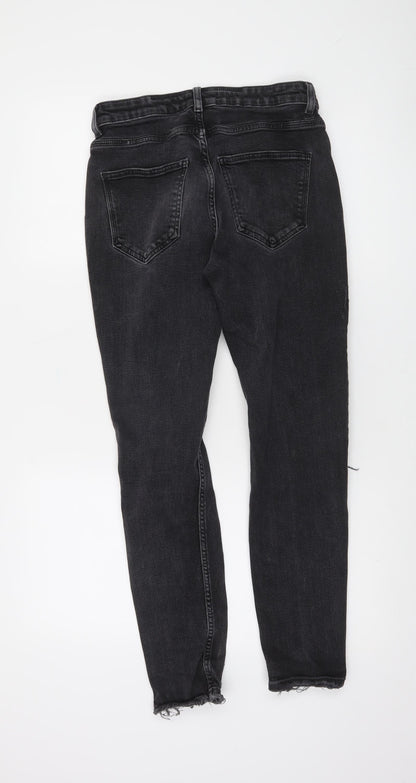 Zara Women Black Skinny Distressed Jeans Size 10 High Rise Denim