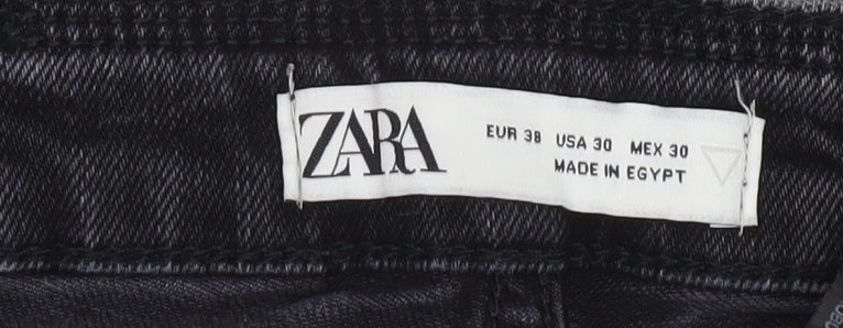 Zara Women Black Skinny Distressed Jeans Size 10 High Rise Denim
