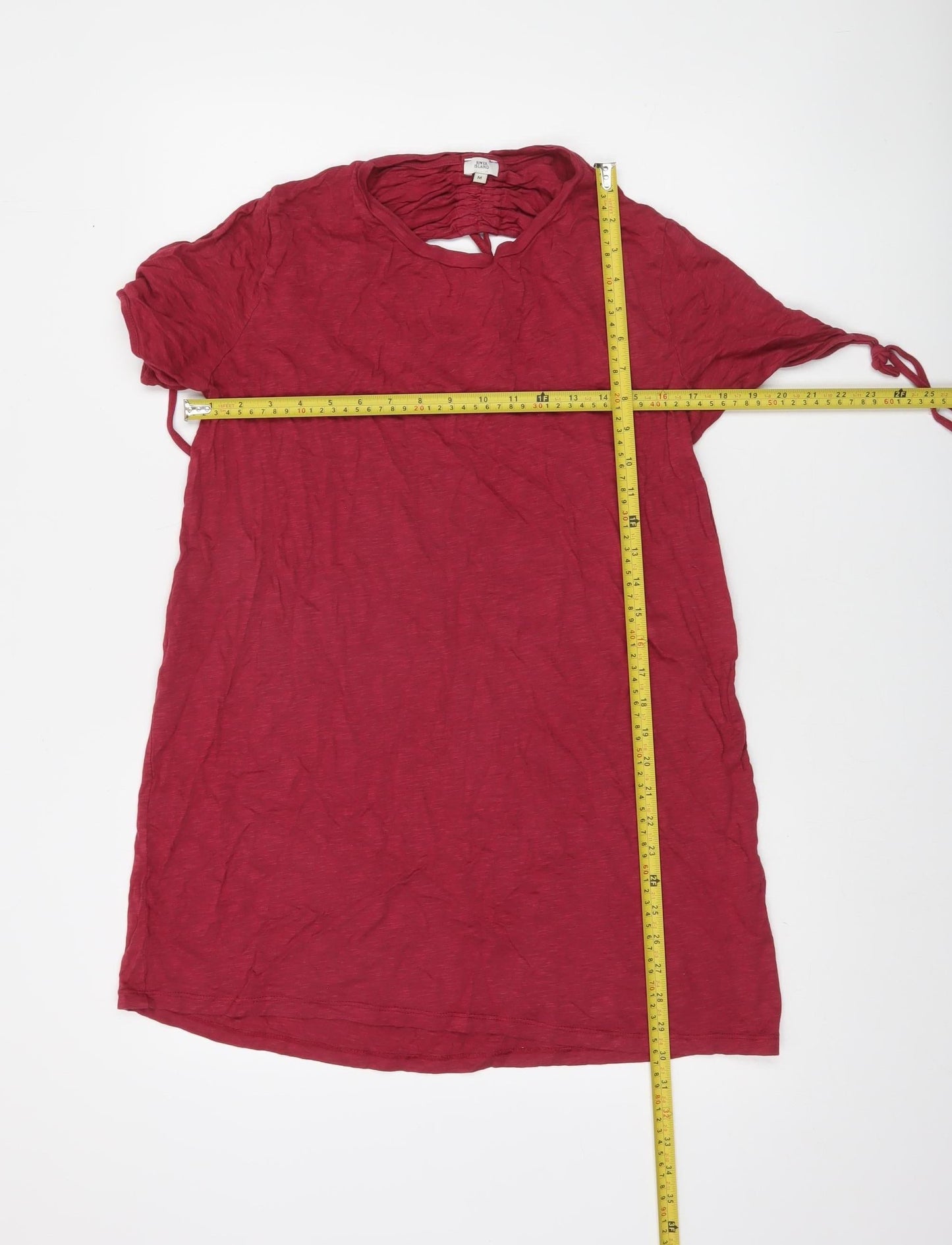 River Island Womens Red Cotton Modal Tie Sleeve T-Shirt Size M