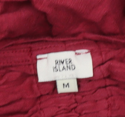 River Island Womens Red Cotton Modal Tie Sleeve T-Shirt Size M