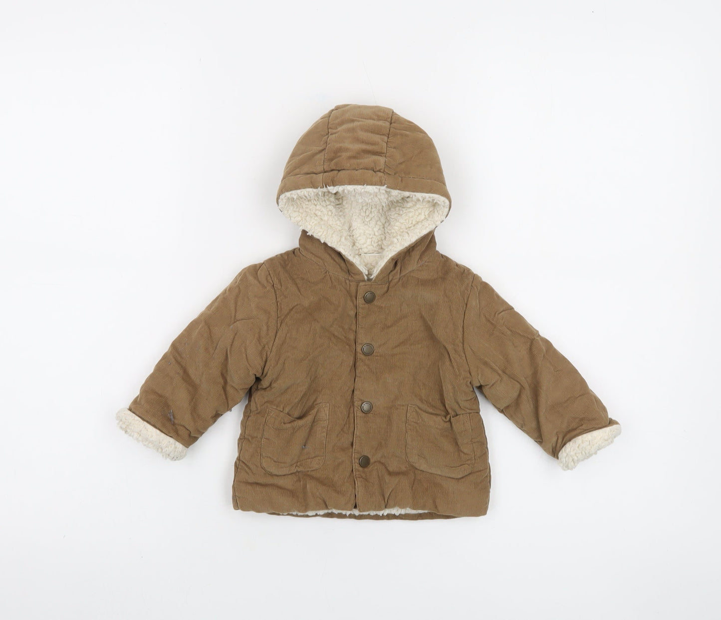 Next Unisex Baby Brown Corduroy Hooded Puffer Jacket 6-9 Months