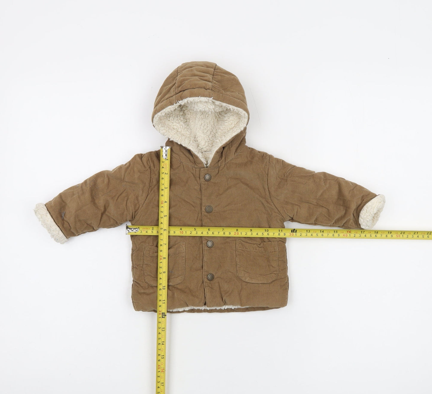 Next Unisex Baby Brown Corduroy Hooded Puffer Jacket 6-9 Months