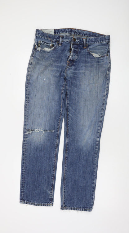 Abercrombie & Fitch Men’s Blue 32x30 Medium Wash Distressed Straight Jeans