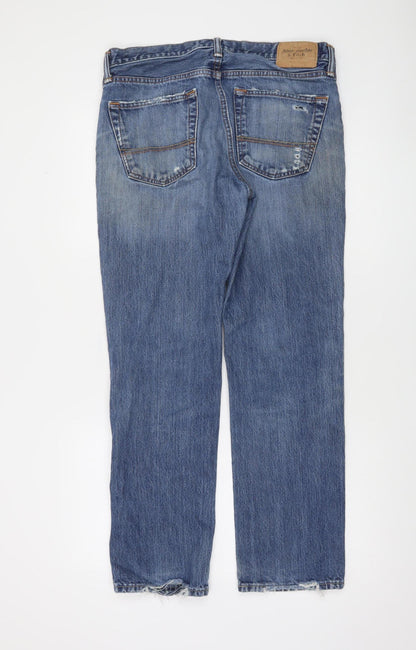 Abercrombie & Fitch Men’s Blue 32x30 Medium Wash Distressed Straight Jeans