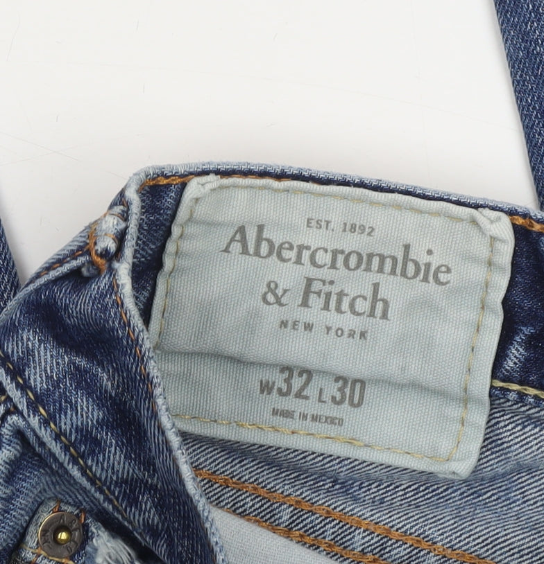 Abercrombie & Fitch Men’s Blue 32x30 Medium Wash Distressed Straight Jeans