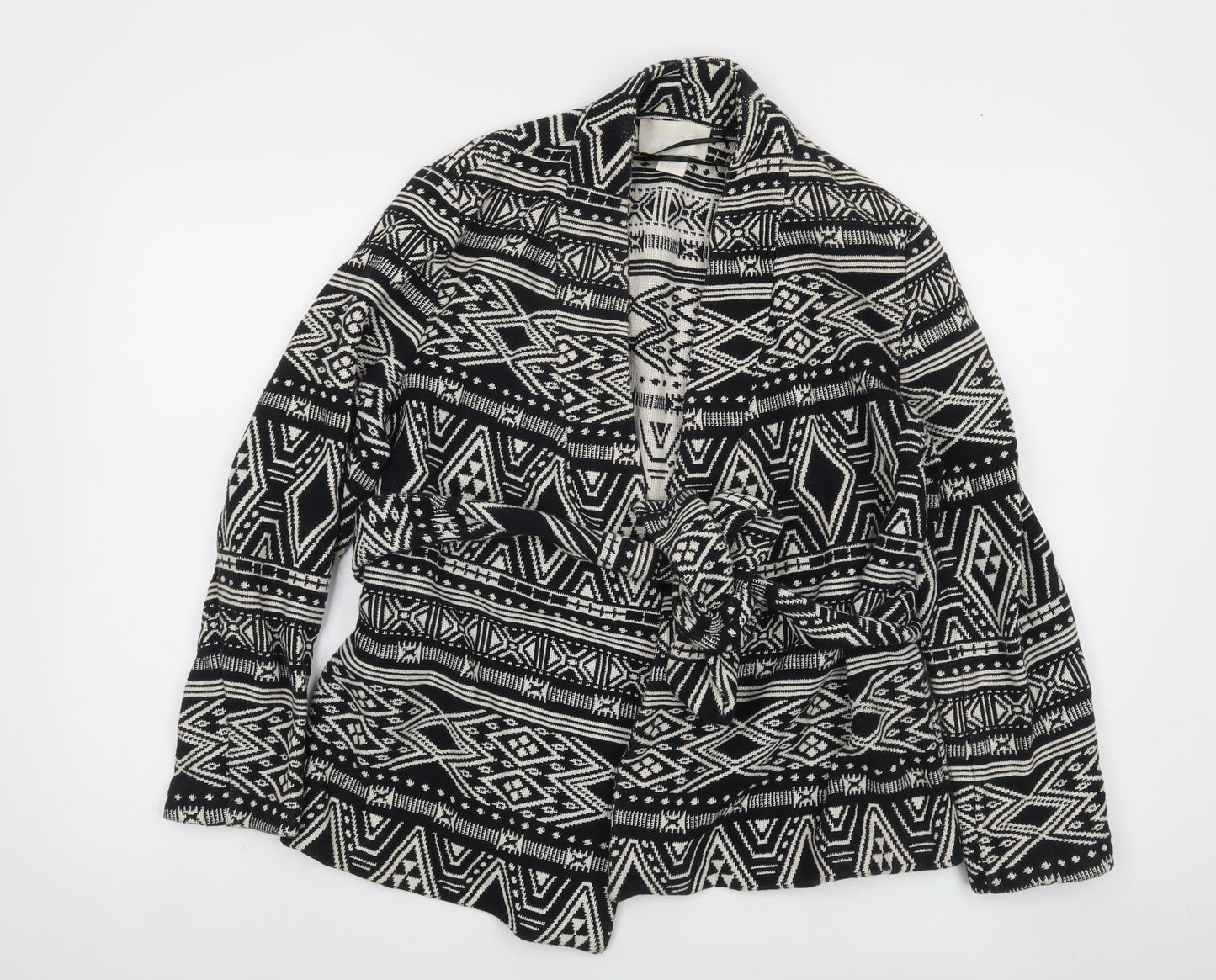 H&M Conscious Women’s Black & White Tribal Belted Cotton Jacket Size 10