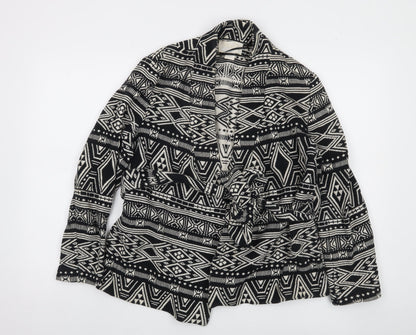 H&M Conscious Women’s Black & White Tribal Belted Cotton Jacket Size 10
