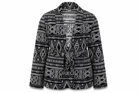 H&M Conscious Women’s Black & White Tribal Belted Cotton Jacket Size 10