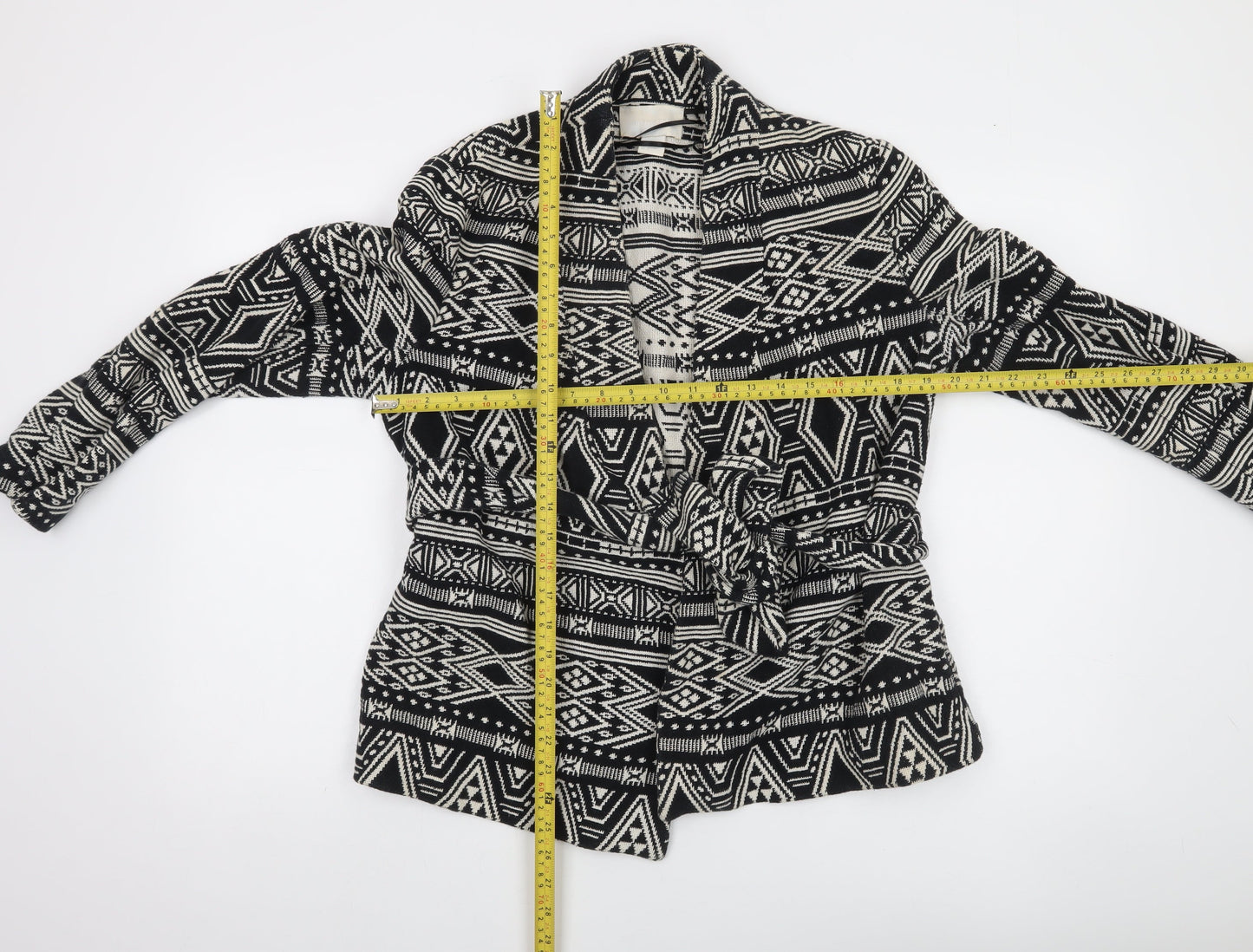 H&M Conscious Women’s Black & White Tribal Belted Cotton Jacket Size 10