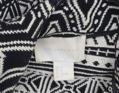 H&M Conscious Women’s Black & White Tribal Belted Cotton Jacket Size 10