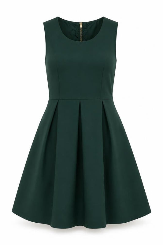 Lipsy Women's Green Sleeveless Skater Dress Size S Fit & Flare Zip Back