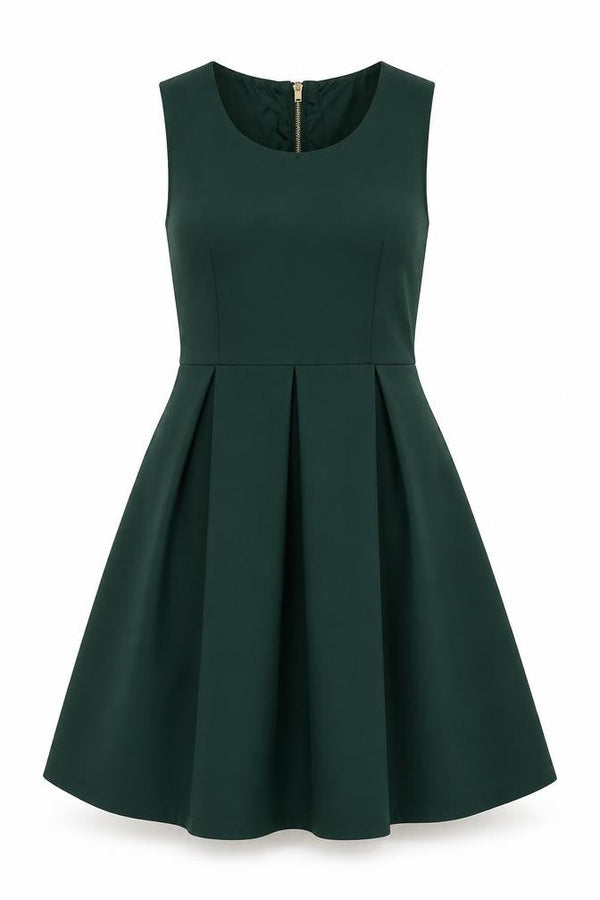 Lipsy Women's Green Sleeveless Skater Dress Size S Fit & Flare Zip Back
