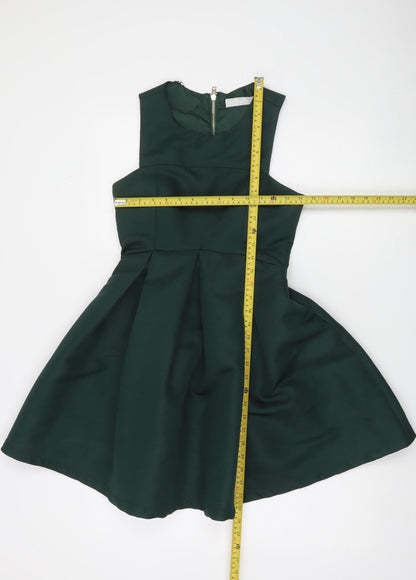 Lipsy Women's Green Sleeveless Skater Dress Size S Fit & Flare Zip Back