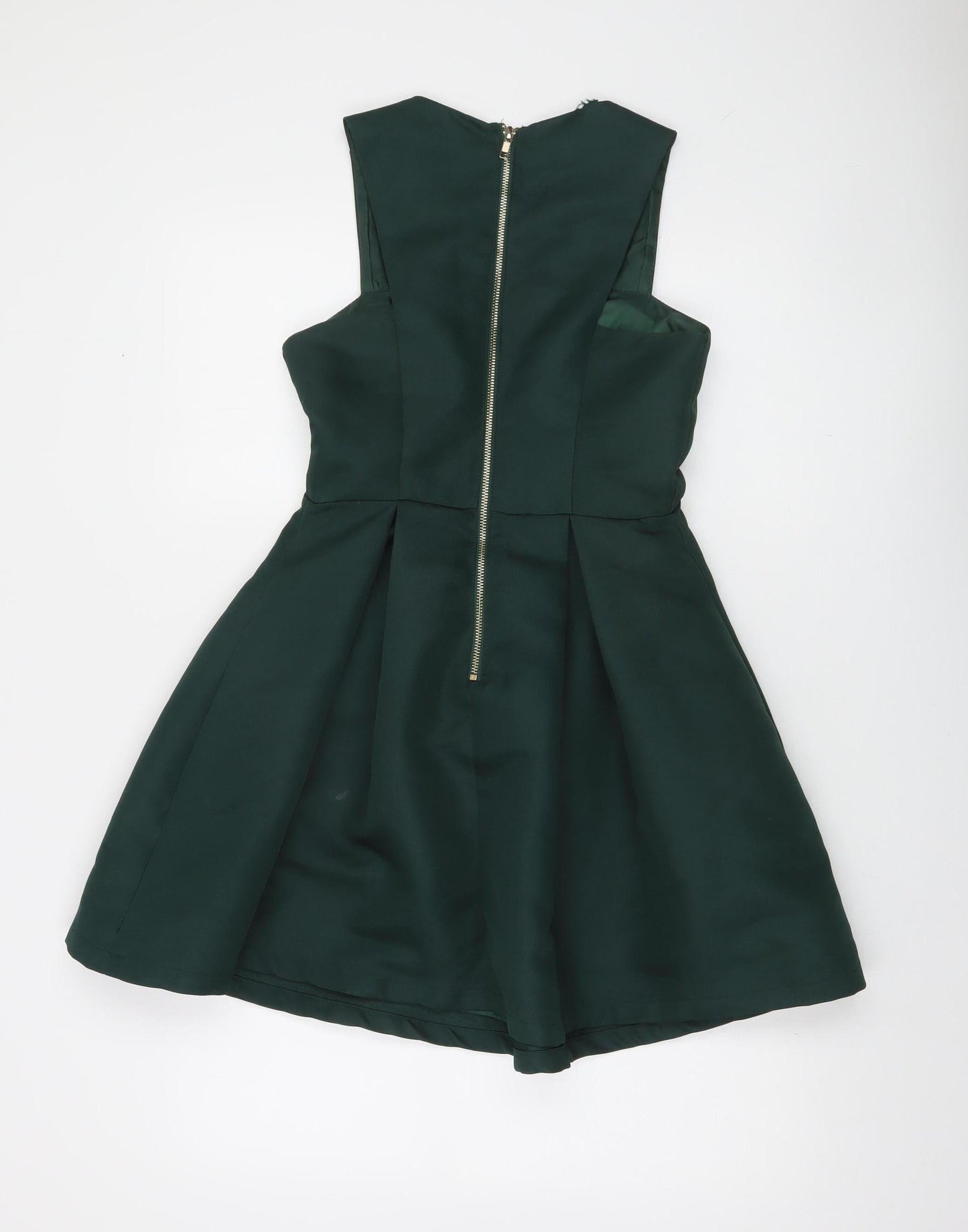 Lipsy Women's Green Sleeveless Skater Dress Size S Fit & Flare Zip Back