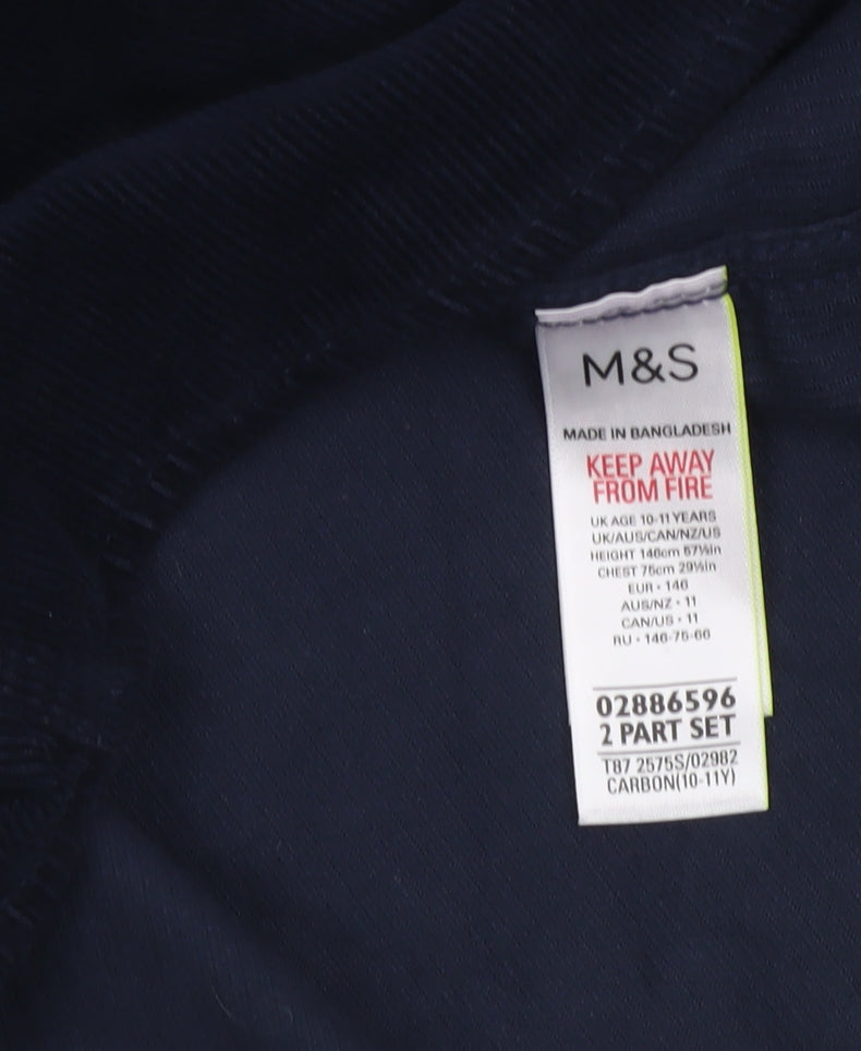Marks and Spencer Boys Blue Corduroy Button-Up Shirt 10-11 Years