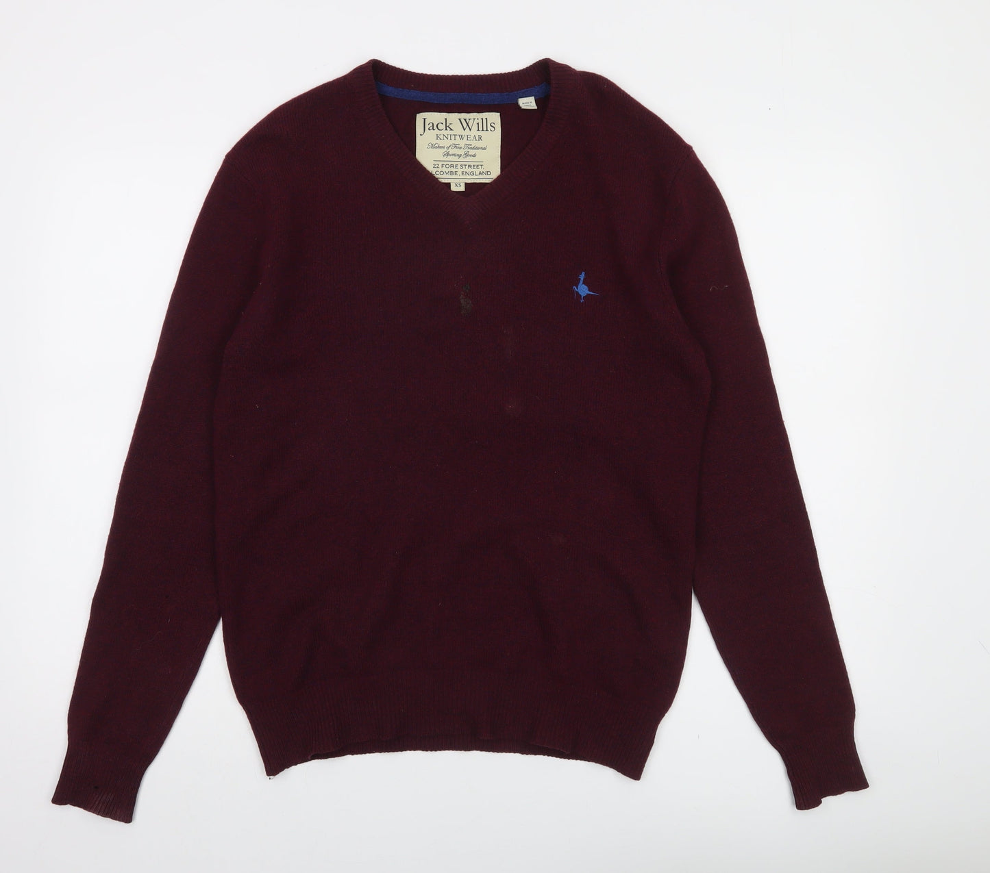 Jack Wills Mens Red XS V-Neck Merino Wool Jumper