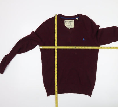 Jack Wills Mens Red XS V-Neck Merino Wool Jumper