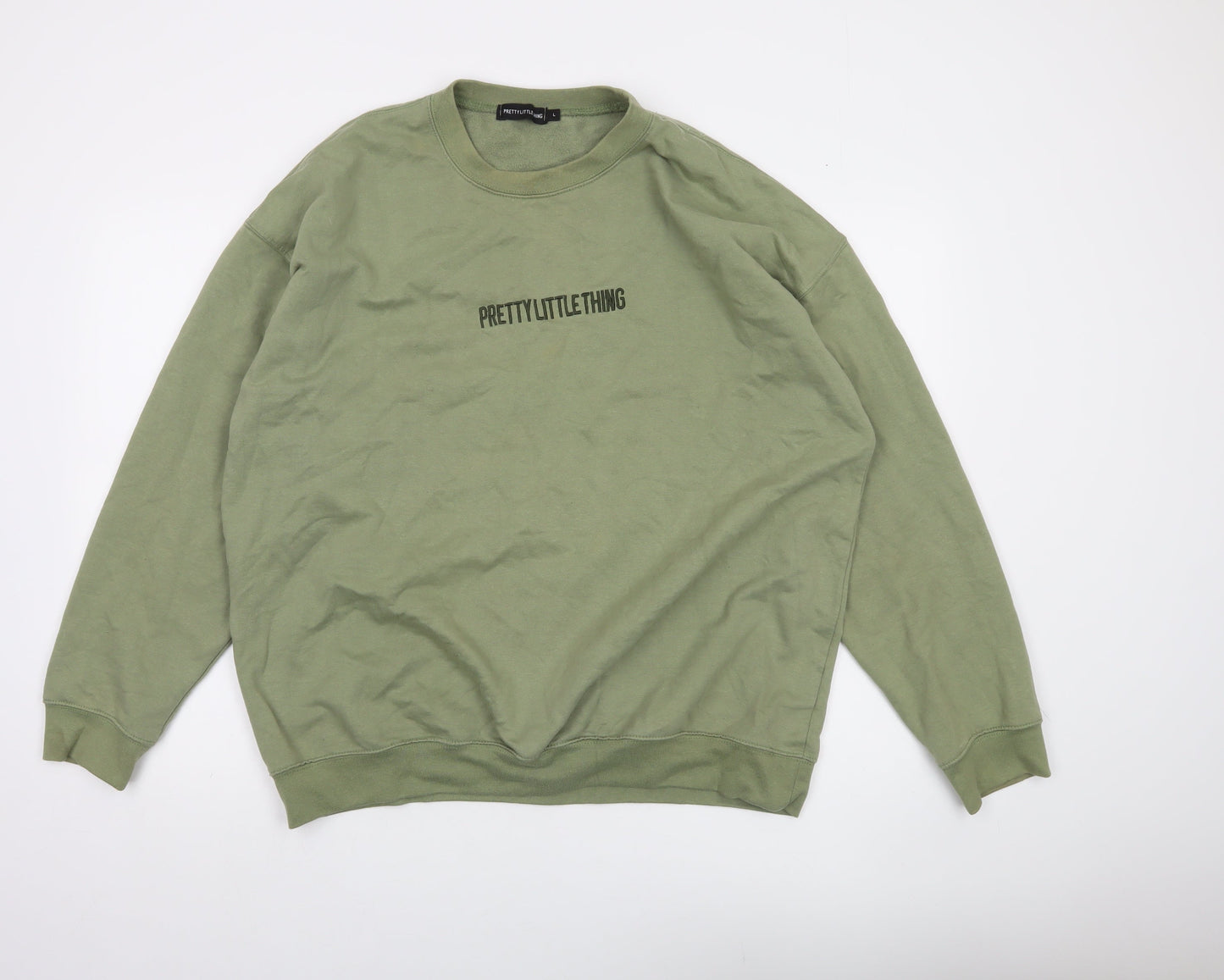 PrettyLittleThing Men Green Logo Pullover Sweatshirt L Regular