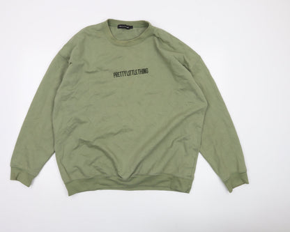 PrettyLittleThing Men Green Logo Pullover Sweatshirt L Regular