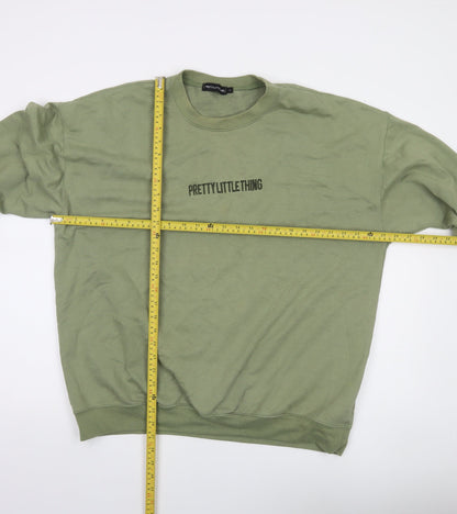 PrettyLittleThing Men Green Logo Pullover Sweatshirt L Regular