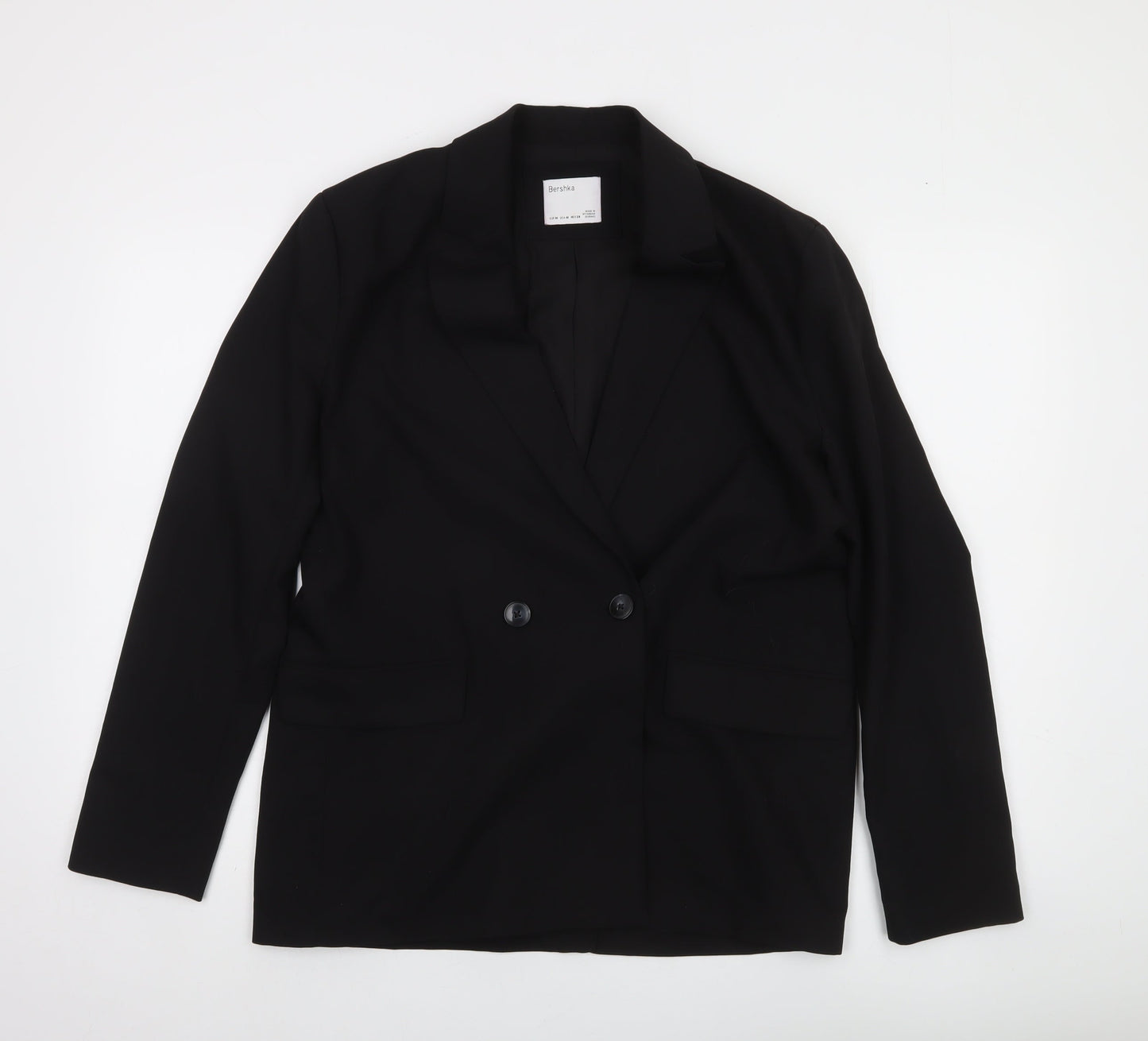 Bershka Womens Black Double-Breasted Blazer Jacket Size 12