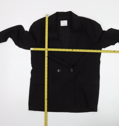 Bershka Womens Black Double-Breasted Blazer Jacket Size 12