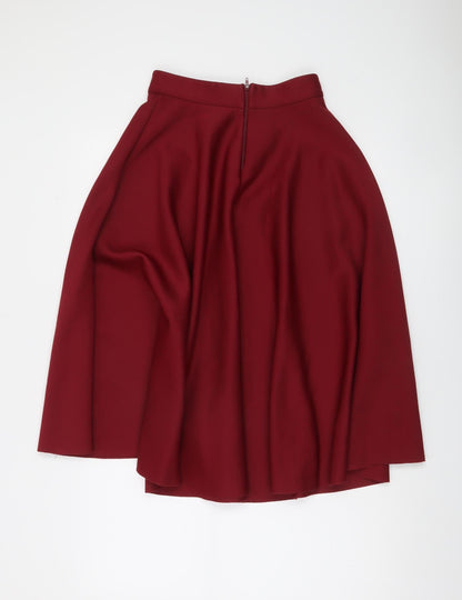 ASOS Women's Red A-Line Midi Skirt Size 4 High Waist Stretch